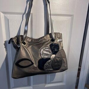 Vintage Relic Metallic Shoulder Bag with Floral Design